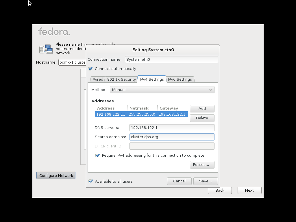 Custom network settings